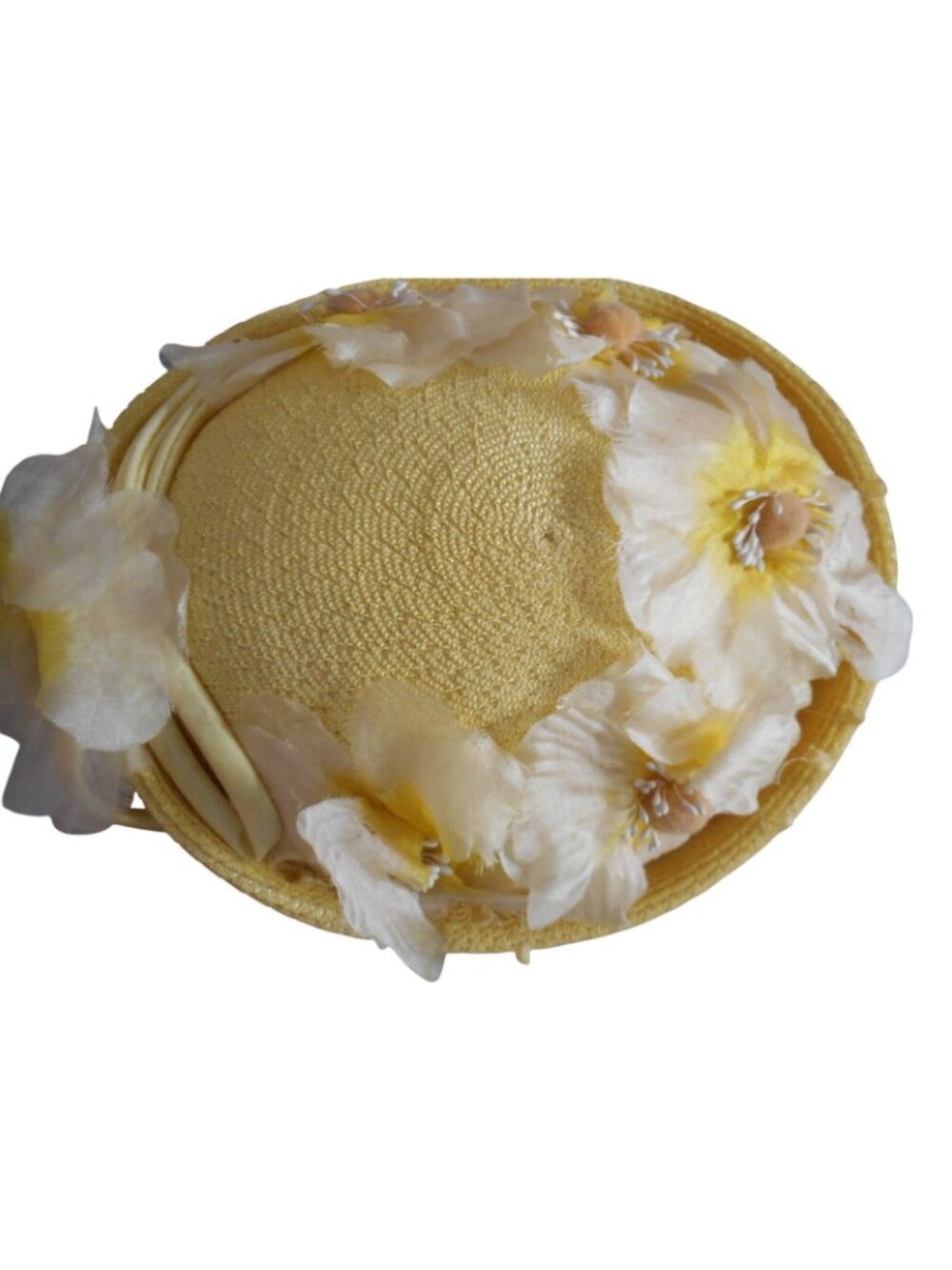 Vintage Women's Calot hat Yellow floral with bow 1960s by Rawak - Picture 5 of 7